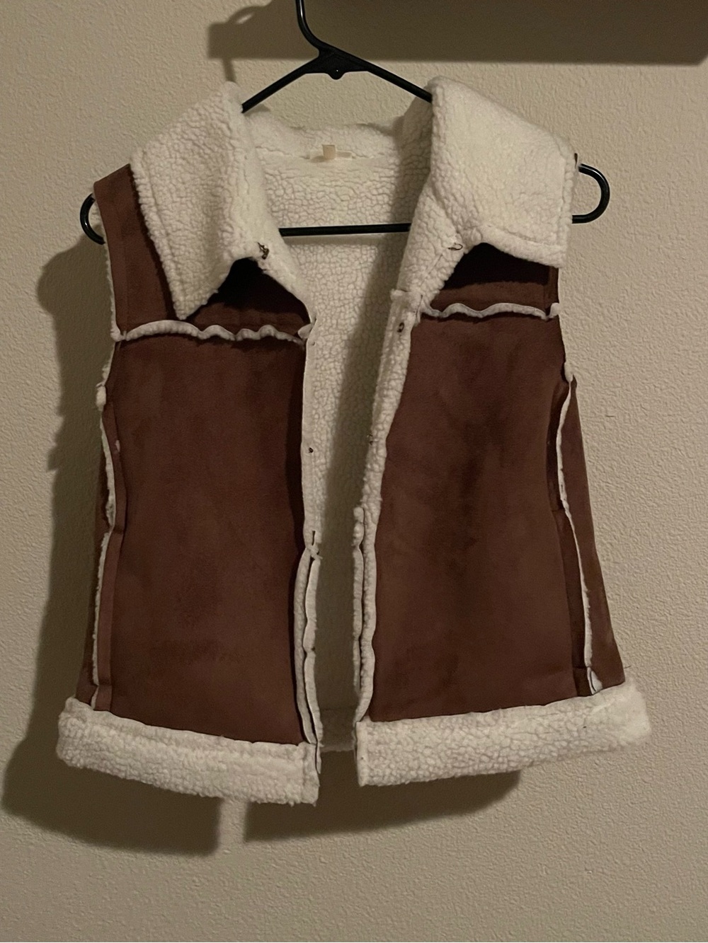 Brown Faux Suede Sherpa-Lined Vest